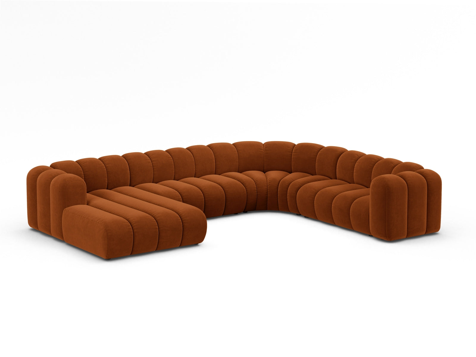 Lupine Velour Modular Panoramic Ecksofa rechts 6 Sitzer in Terracotta präsentiert im Onlineshop von KAQTU Design AG. Ecksofa rechts ist von Micadoni