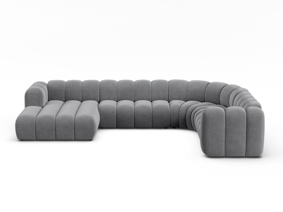 Lupine Velour Modular Panoramic Ecksofa rechts 6 Sitzer in Grey-Salvador präsentiert im Onlineshop von KAQTU Design AG. Ecksofa rechts ist von Micadoni