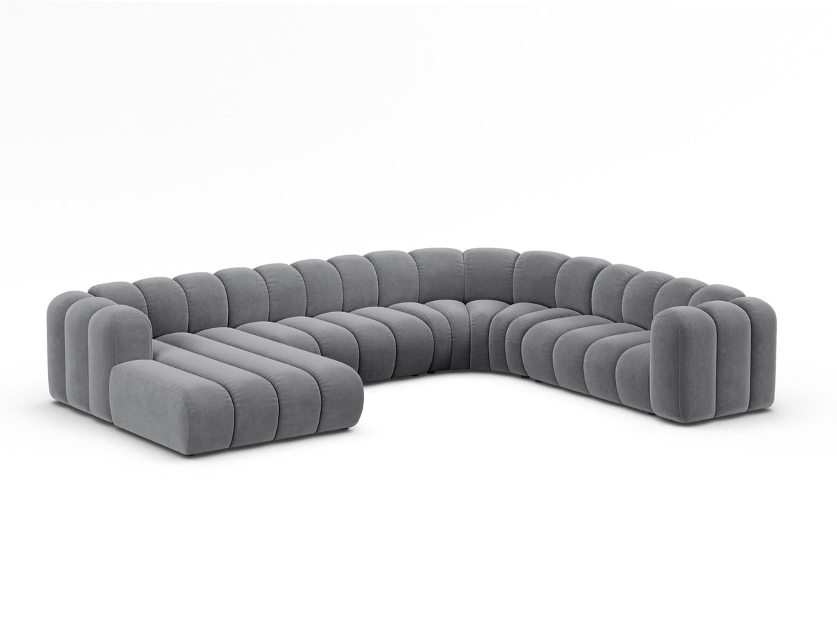 Lupine Velour Modular Panoramic Ecksofa rechts 6 Sitzer in Grey-Salvador präsentiert im Onlineshop von KAQTU Design AG. Ecksofa rechts ist von Micadoni
