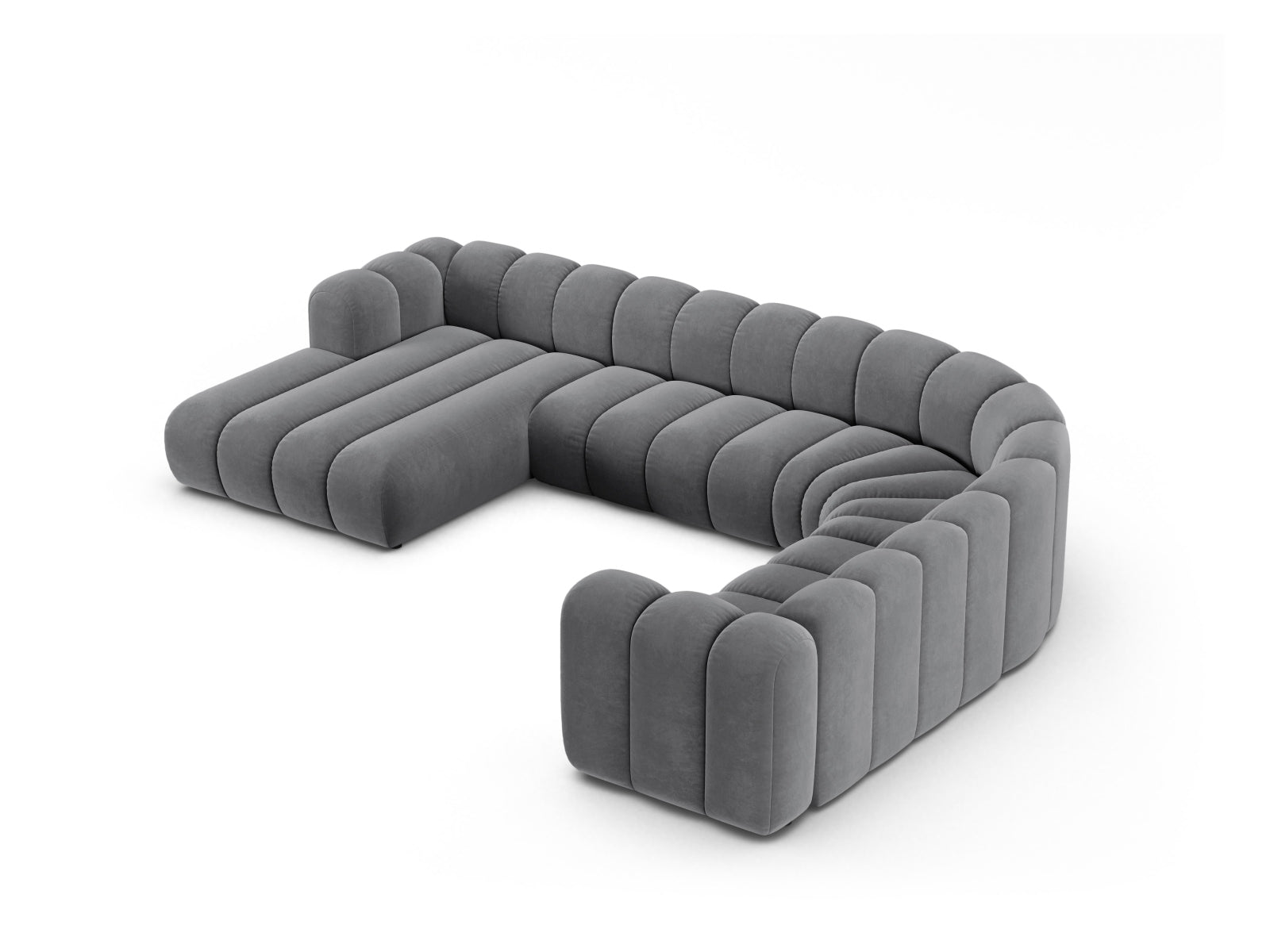 Lupine Velour Modular Panoramic Ecksofa rechts 6 Sitzer in Grey-Salvador präsentiert im Onlineshop von KAQTU Design AG. Ecksofa rechts ist von Micadoni