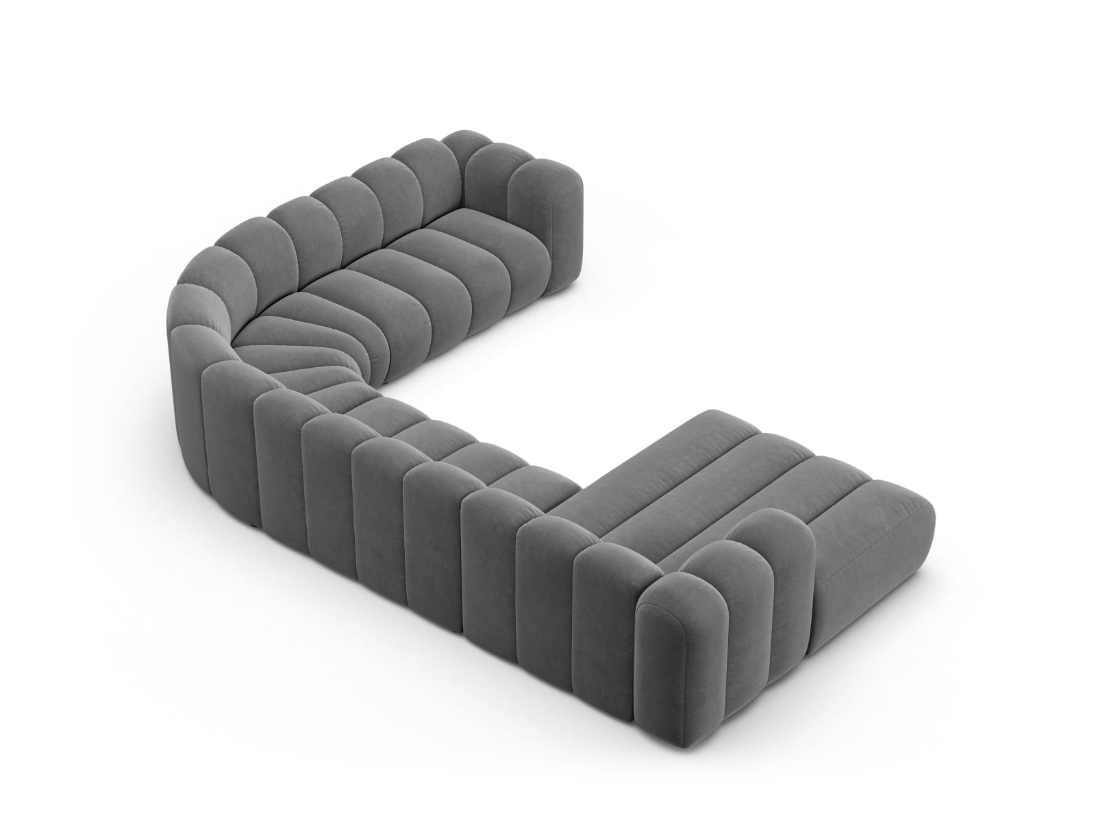 Lupine Velour Modular Panoramic Ecksofa rechts 6 Sitzer in Grey-Salvador präsentiert im Onlineshop von KAQTU Design AG. Ecksofa rechts ist von Micadoni