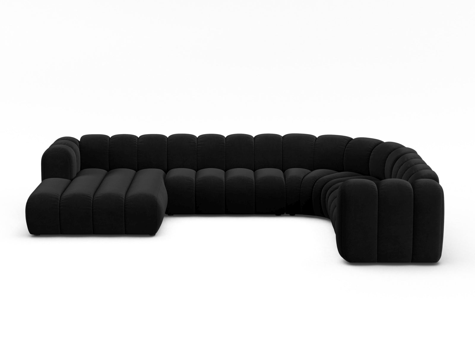 Lupine Velour Modular Panoramic Ecksofa rechts 6 Sitzer in Black präsentiert im Onlineshop von KAQTU Design AG. Ecksofa rechts ist von Micadoni