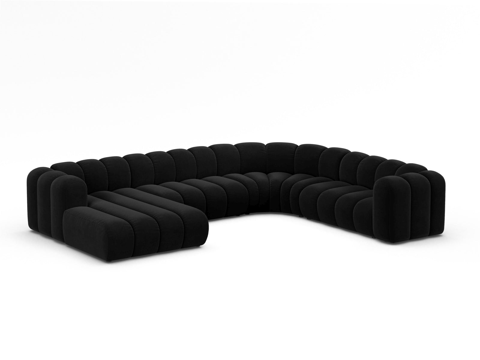 Lupine Velour Modular Panoramic Ecksofa rechts 6 Sitzer in Black-Salvador präsentiert im Onlineshop von KAQTU Design AG. Ecksofa rechts ist von Micadoni