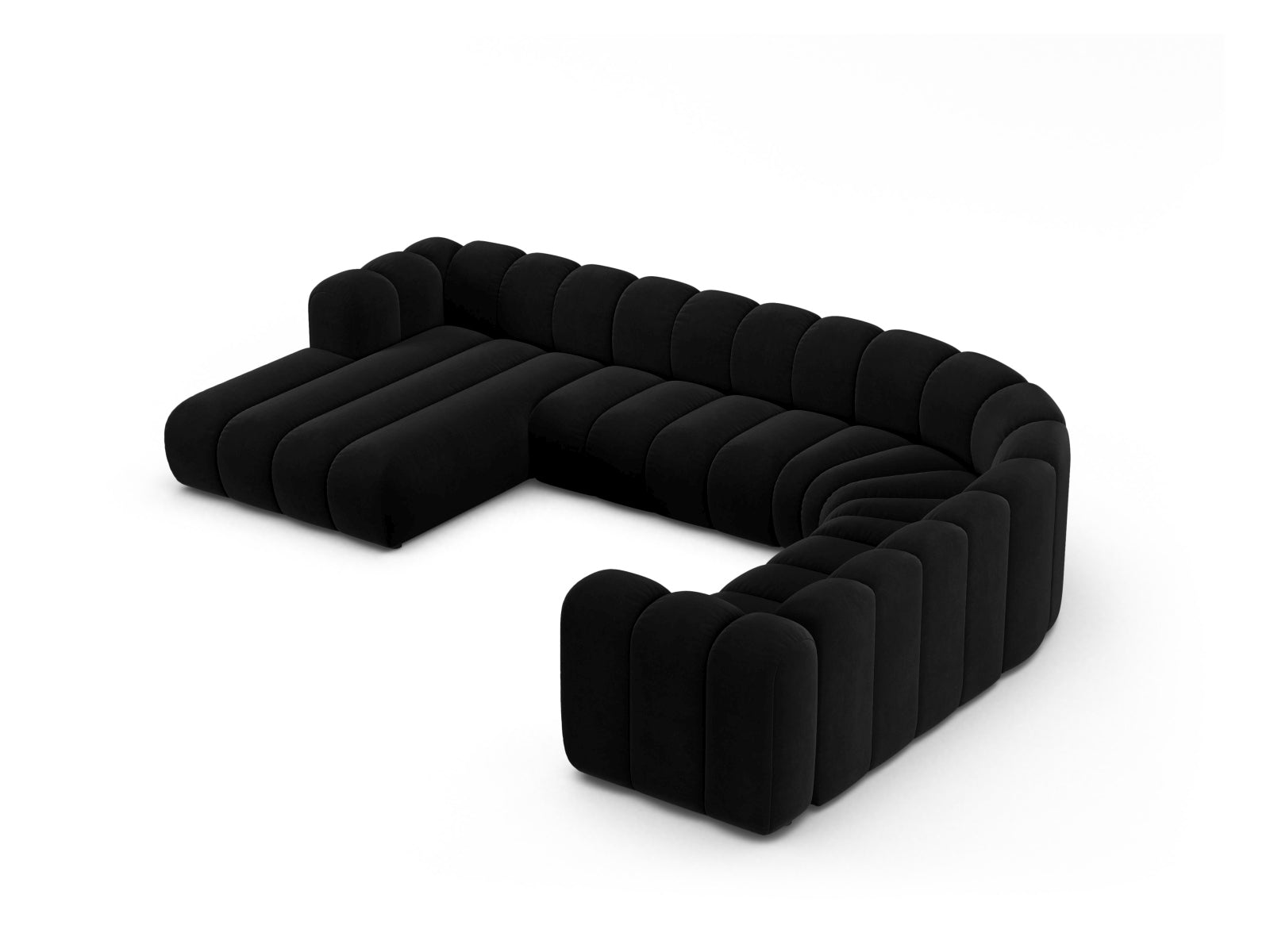 Lupine Velour Modular Panoramic Ecksofa rechts 6 Sitzer in Black präsentiert im Onlineshop von KAQTU Design AG. Ecksofa rechts ist von Micadoni