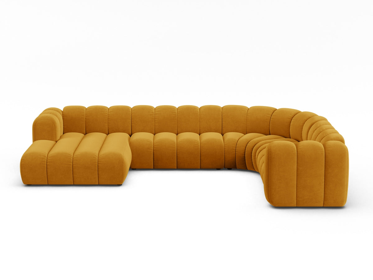 Lupine Velour Modular Panoramic Ecksofa rechts 6 Sitzer in Yellow-Salvador präsentiert im Onlineshop von KAQTU Design AG. Ecksofa rechts ist von Micadoni