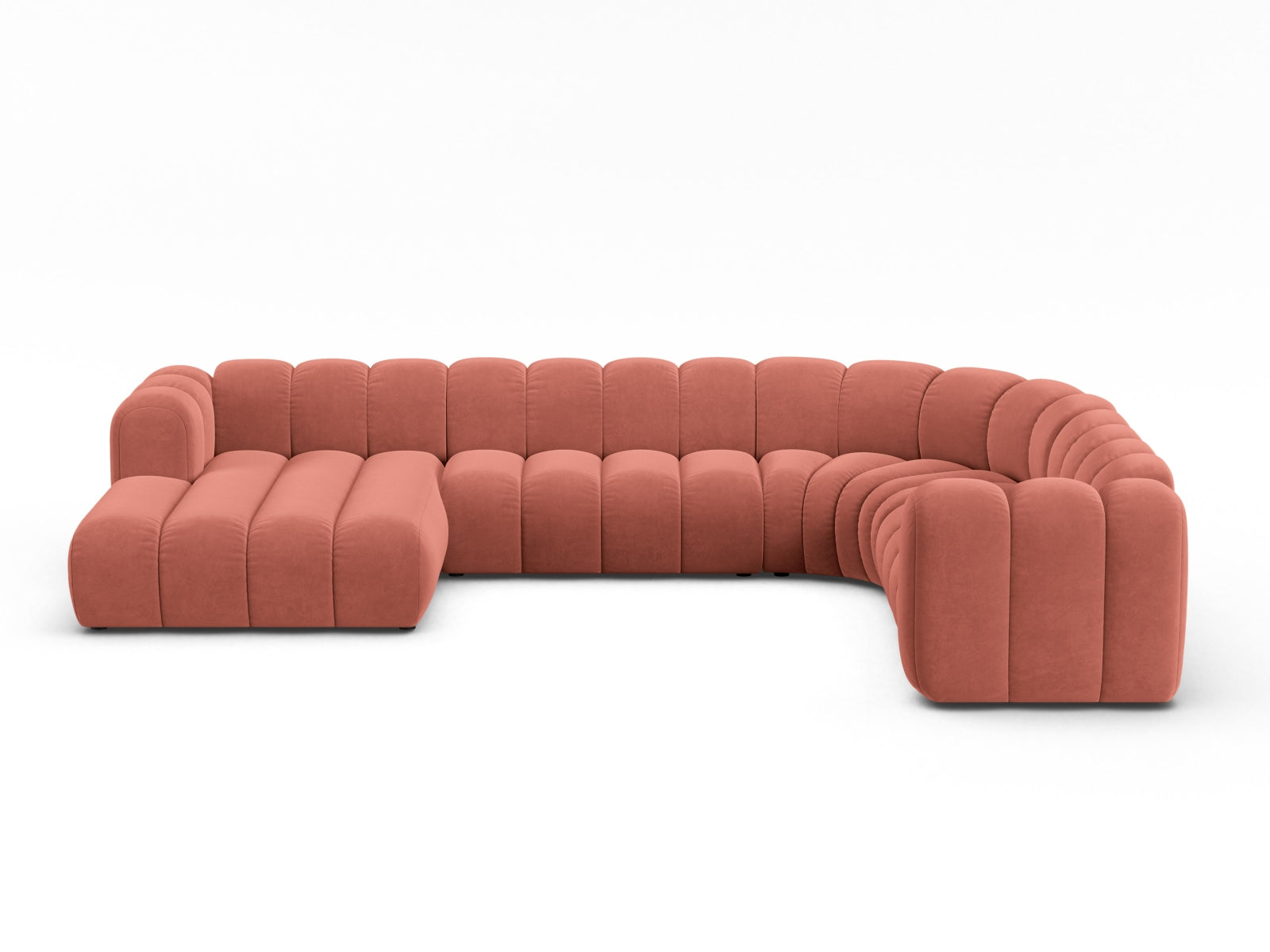 Lupine Velour Modular Panoramic Ecksofa rechts 6 Sitzer in Coral präsentiert im Onlineshop von KAQTU Design AG. Ecksofa rechts ist von Micadoni