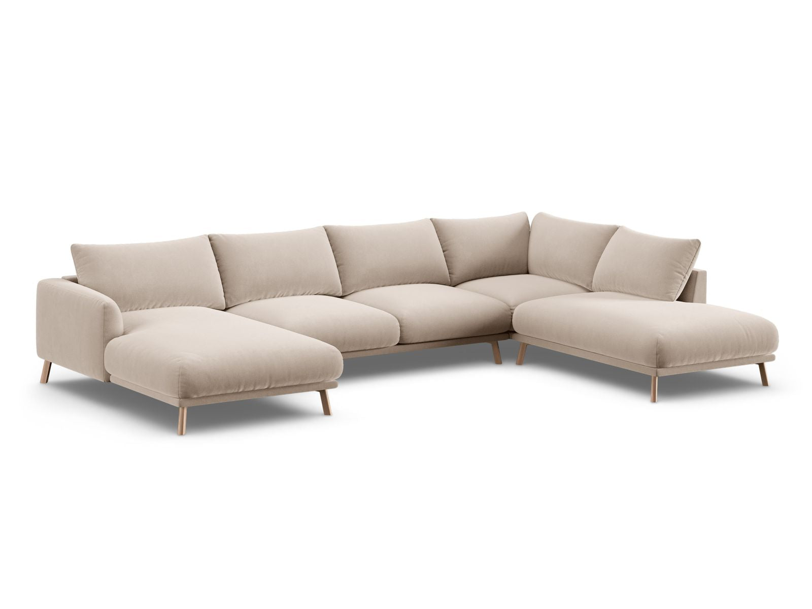 Beige 6-Sitzer Panoramic Ecksofa rechts Naomi von Micadoni, stilvolles Design für modernen Wohnraum, bequem und einladend.