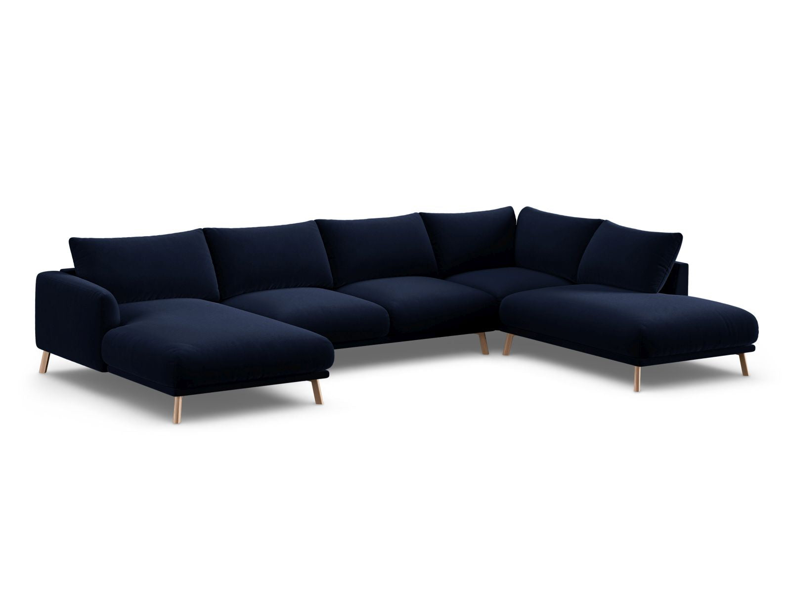 Elegantes 6-Sitzer Panoramic Ecksofa rechts Naomi in Royal Blue-Salvador, ideal für stilvolle Wohnräume und gemütliche Abende.