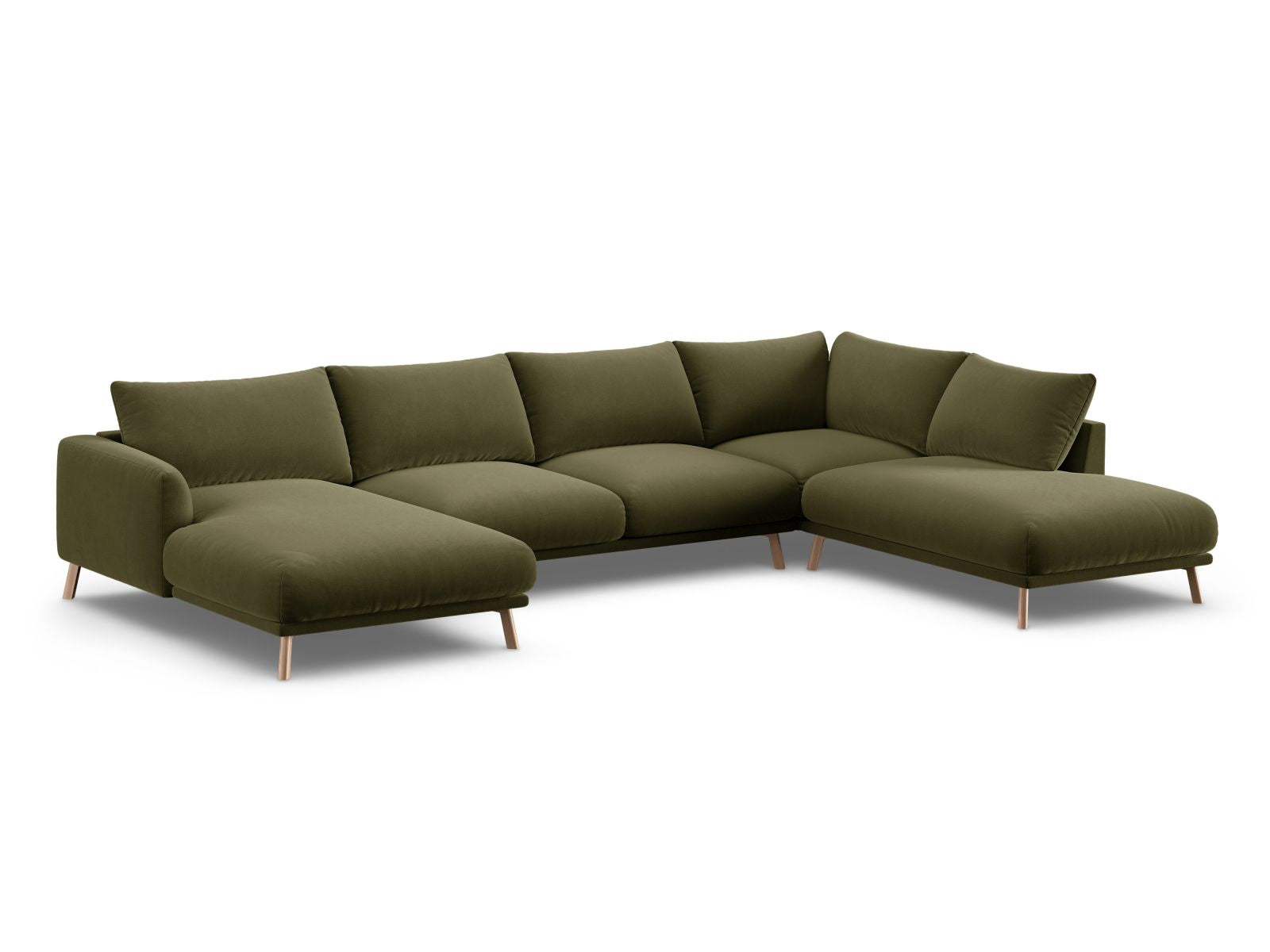 Elegantes 6-Sitzer Panoramic Ecksofa rechts Naomi in stilvollem Green-Salvador, ideal für moderne Wohnräume.