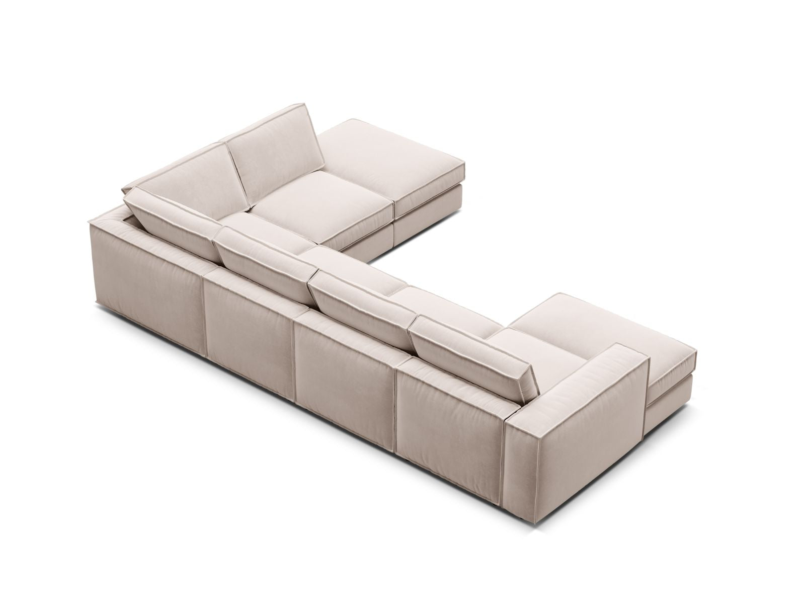 Elegantes 5-Sitzer Ecksofa Panoramic rechts Pola in Beige von Micadoni, ideal für stilvolle Wohnräume und gesellige Zusammenkünfte.