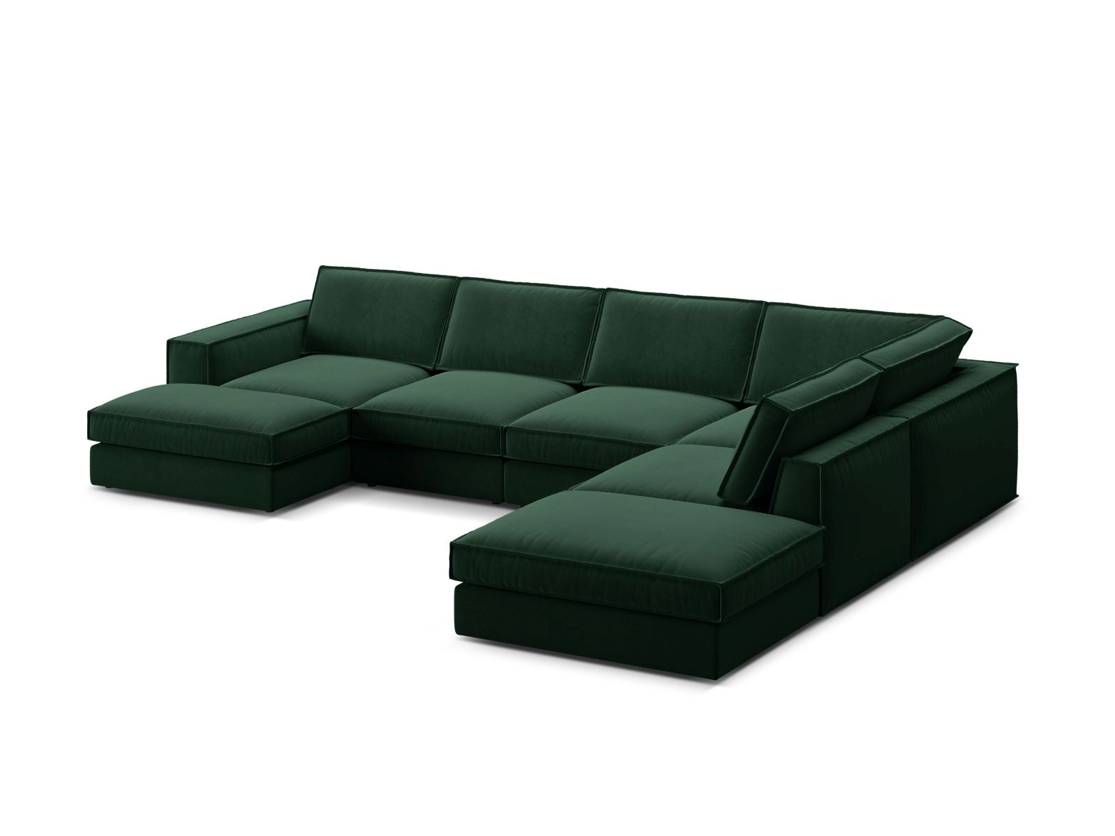 Elegantes 5-Sitzer Ecksofa Panoramic rechts in tiefem Flaschengrün, ideal für entspannte Abende und stilvolle Einrichtungsideen.
