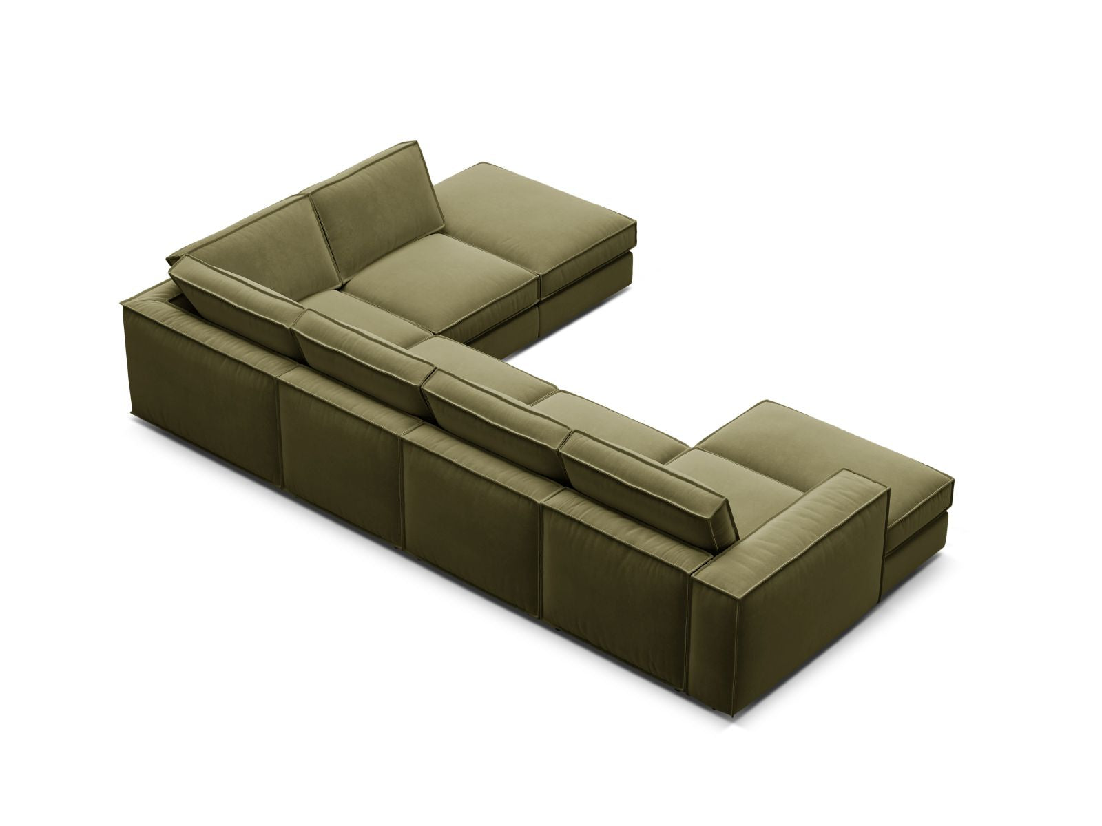 Stylisches 5-Sitzer Ecksofa Panoramic rechts in frischem Grün, perfekt für gemütliche Abende und stilvolle Wohnräume von Micadoni.