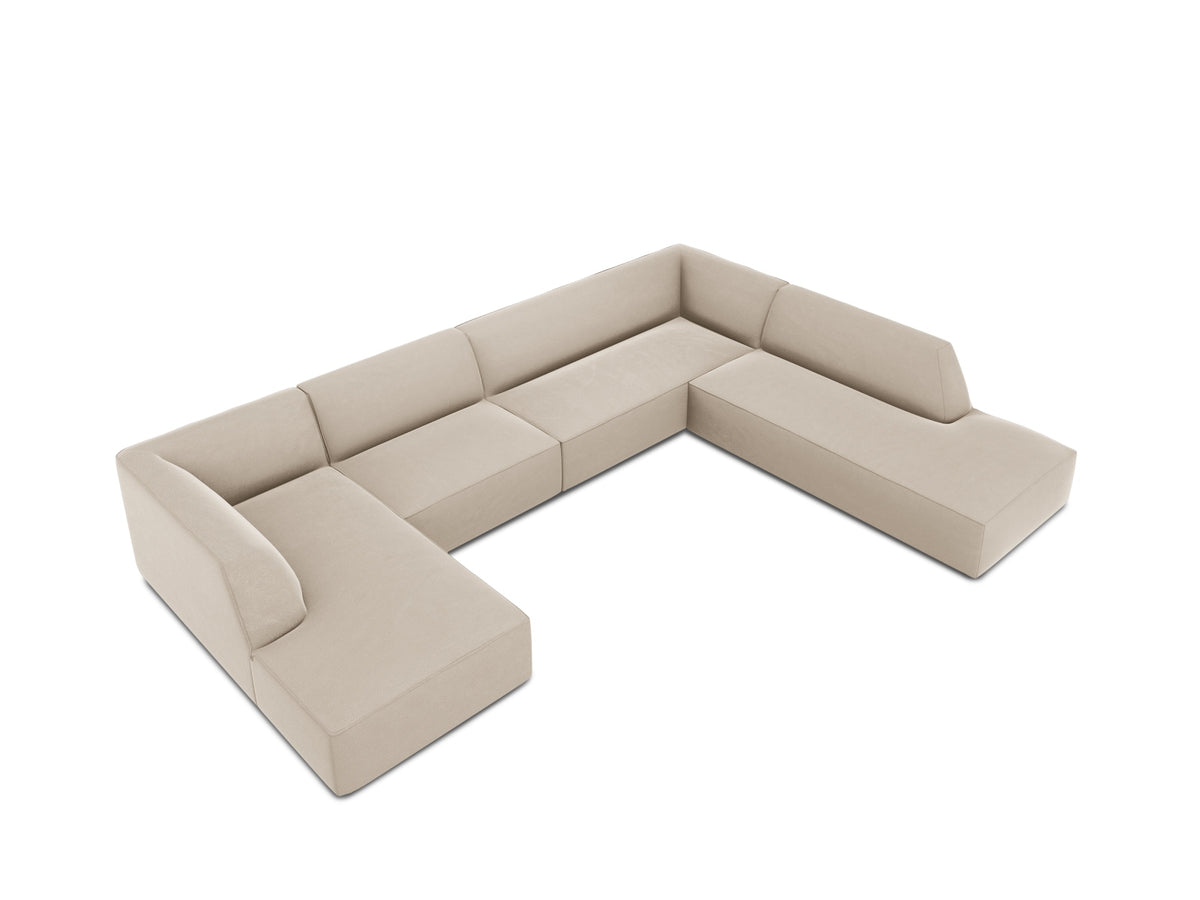 Ruby Velour Panoramic Ecksofa rechts 7 Sitzer in Beige-Salvador präsentiert im Onlineshop von KAQTU Design AG. Ecksofa rechts ist von Micadoni