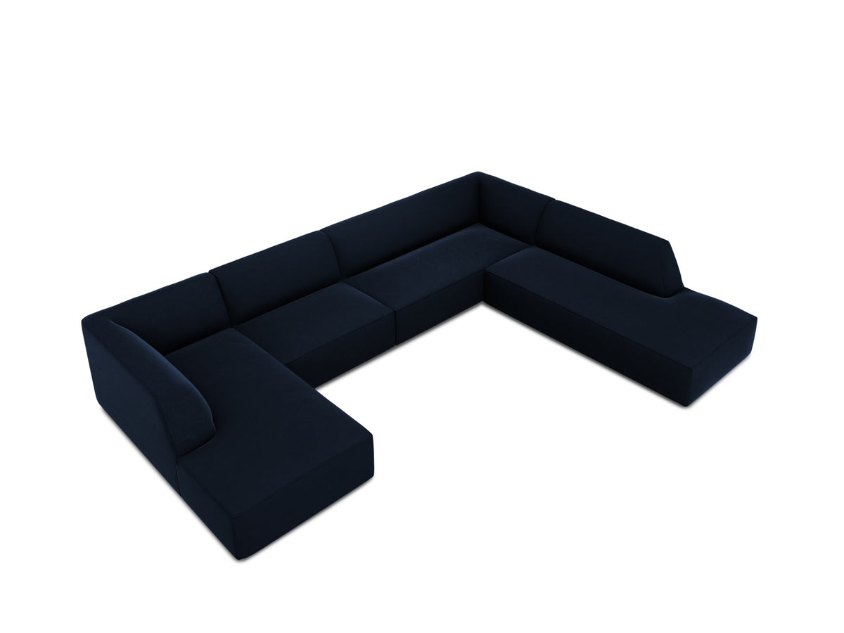 Ruby Velour Panoramic Ecksofa rechts 7 Sitzer in Royal Blue-Salvador präsentiert im Onlineshop von KAQTU Design AG. Ecksofa rechts ist von Micadoni
