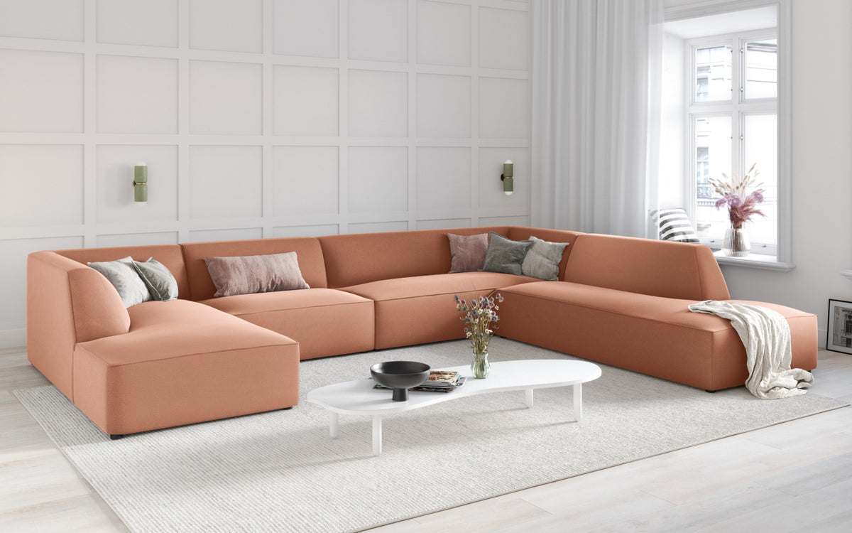 Ruby Velour Panoramic Ecksofa rechts 7 Sitzer in Pink-Salvador präsentiert im Onlineshop von KAQTU Design AG. Ecksofa rechts ist von Micadoni