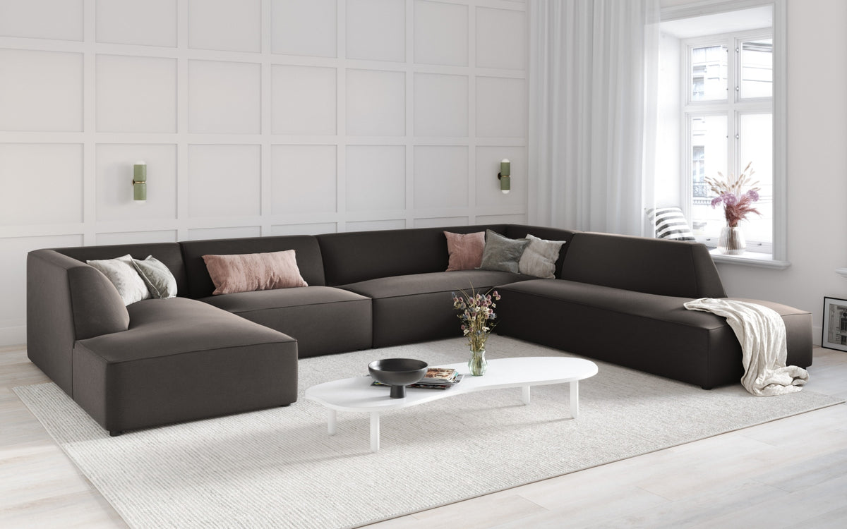 Ruby Velour Panoramic Ecksofa rechts 7 Sitzer in Dark Grey-Salvador präsentiert im Onlineshop von KAQTU Design AG. Ecksofa rechts ist von Micadoni
