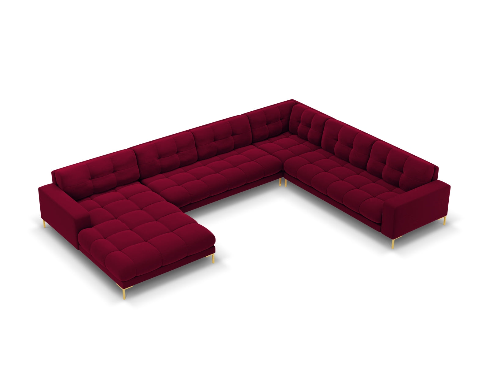Mamaia Velour Panoramic Ecksofa rechts 7 Sitzer in Red/Gold präsentiert im Onlineshop von KAQTU Design AG. Ecksofa rechts ist von Micadoni