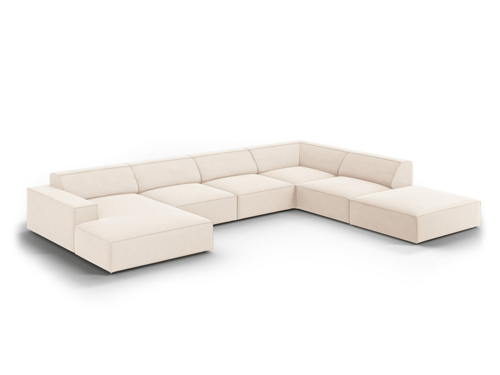 Erleben Sie das Jodie Velour Ecksofa von Micadoni – ein modulares 7-Sitzer, der Stil, Komfort und Anpassungsfähigkeit für Ihr Zuhause bietet.