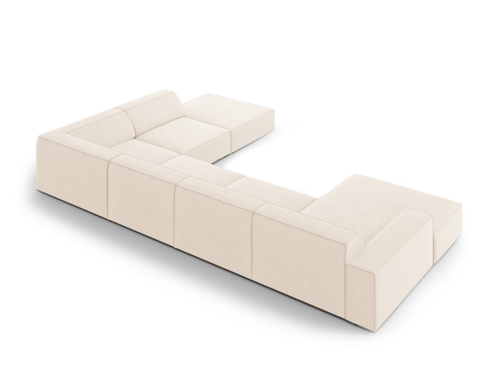 Elegantes, modulares 7-Sitzer Ecksofa Jodie in warmem Beige, ideal für stilvolle Wohnräume und entspannte Stunden mit Familie und Freunden.