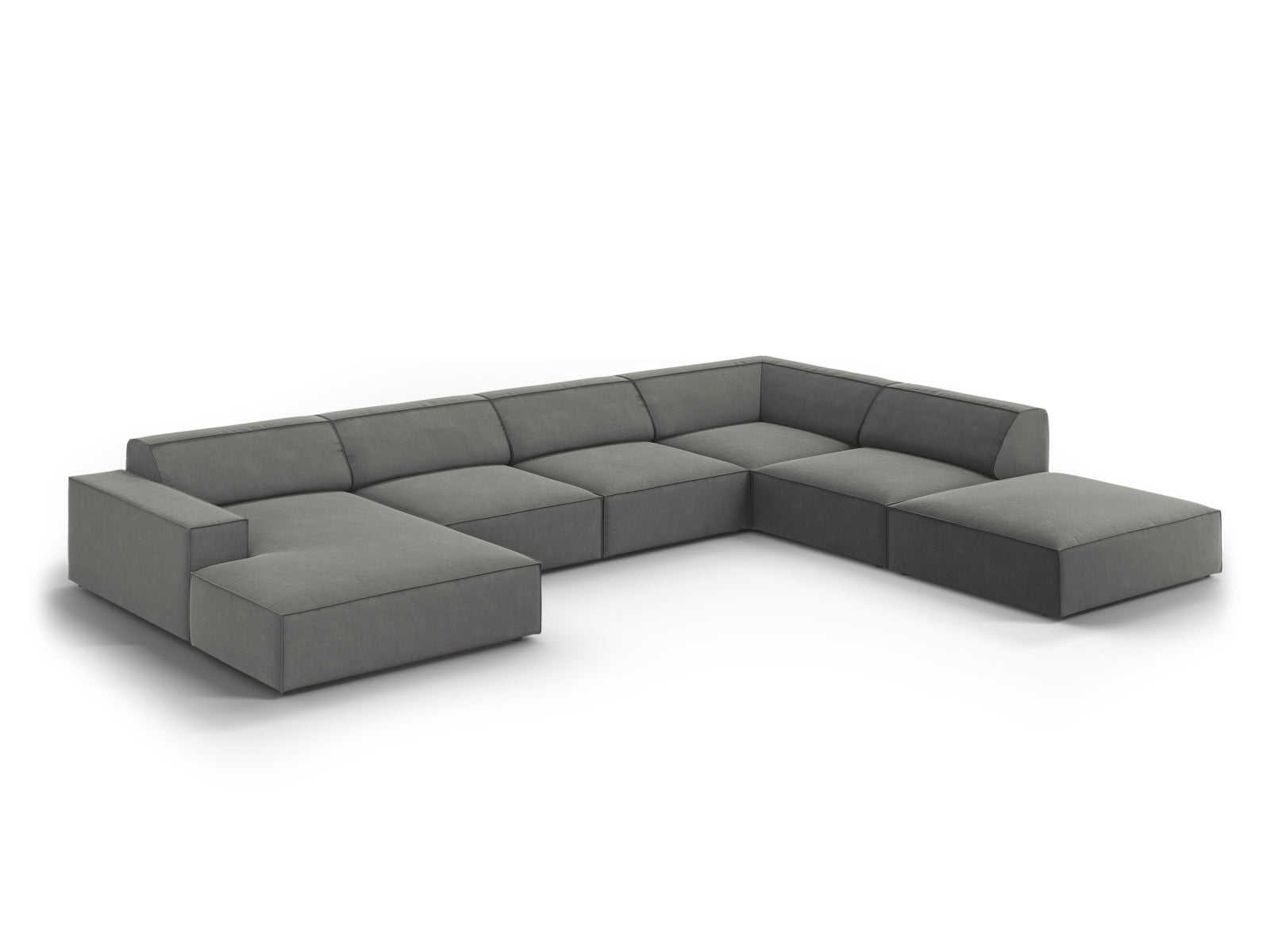 Erleben Sie das Jodie Velour Ecksofa von Micadoni – ein elegantes 7-Sitzer Sofa mit modulierbarem Design, luxuriösem Velours und hervorragendem Sitzkomfort.