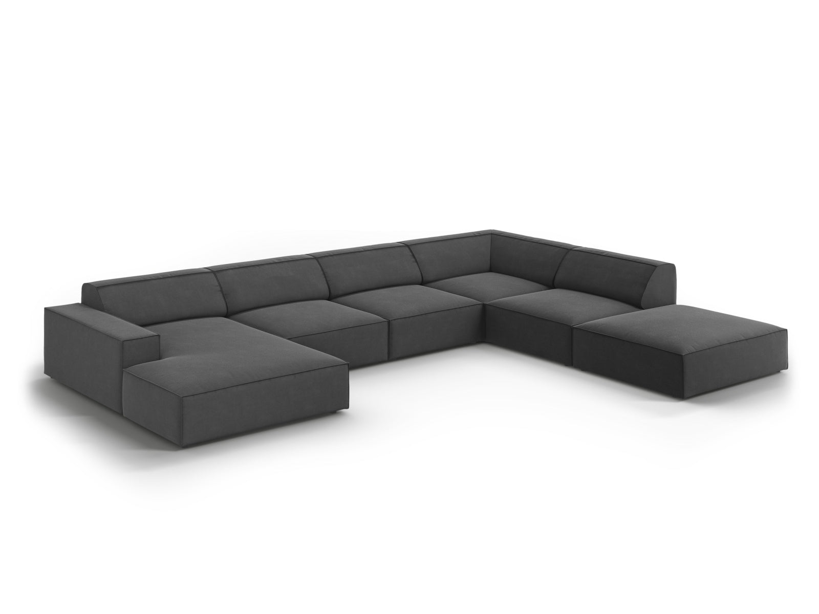 Erleben Sie das Jodie Velour Ecksofa von Micadoni – ein elegantes 7-Sitzer Sofa mit modulierbarem Design, luxuriösem Velours und hervorragendem Sitzkomfort.