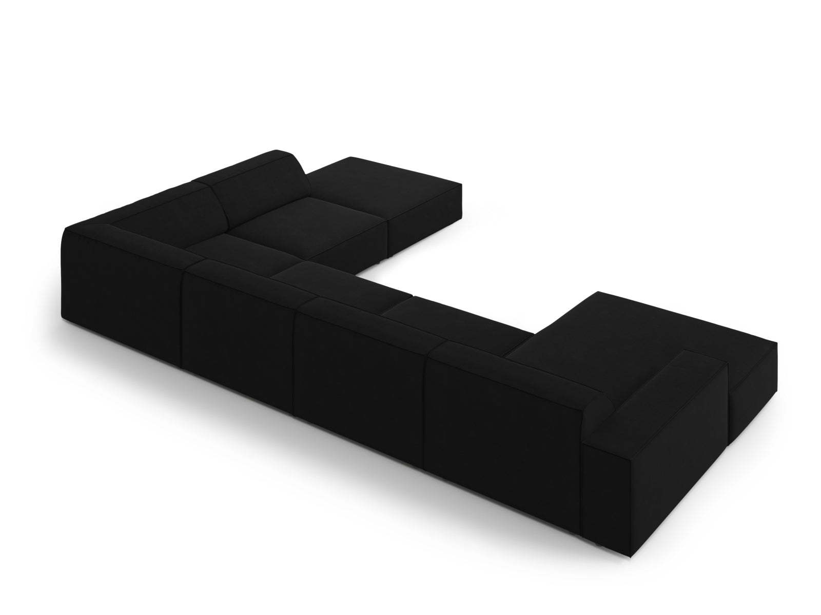 Elegantes, modulares 7-Sitzer Ecksofa Jodie in hochwertigem Velours, rechtsseitig, ideal für stilvolle und einladende Wohnräume.
