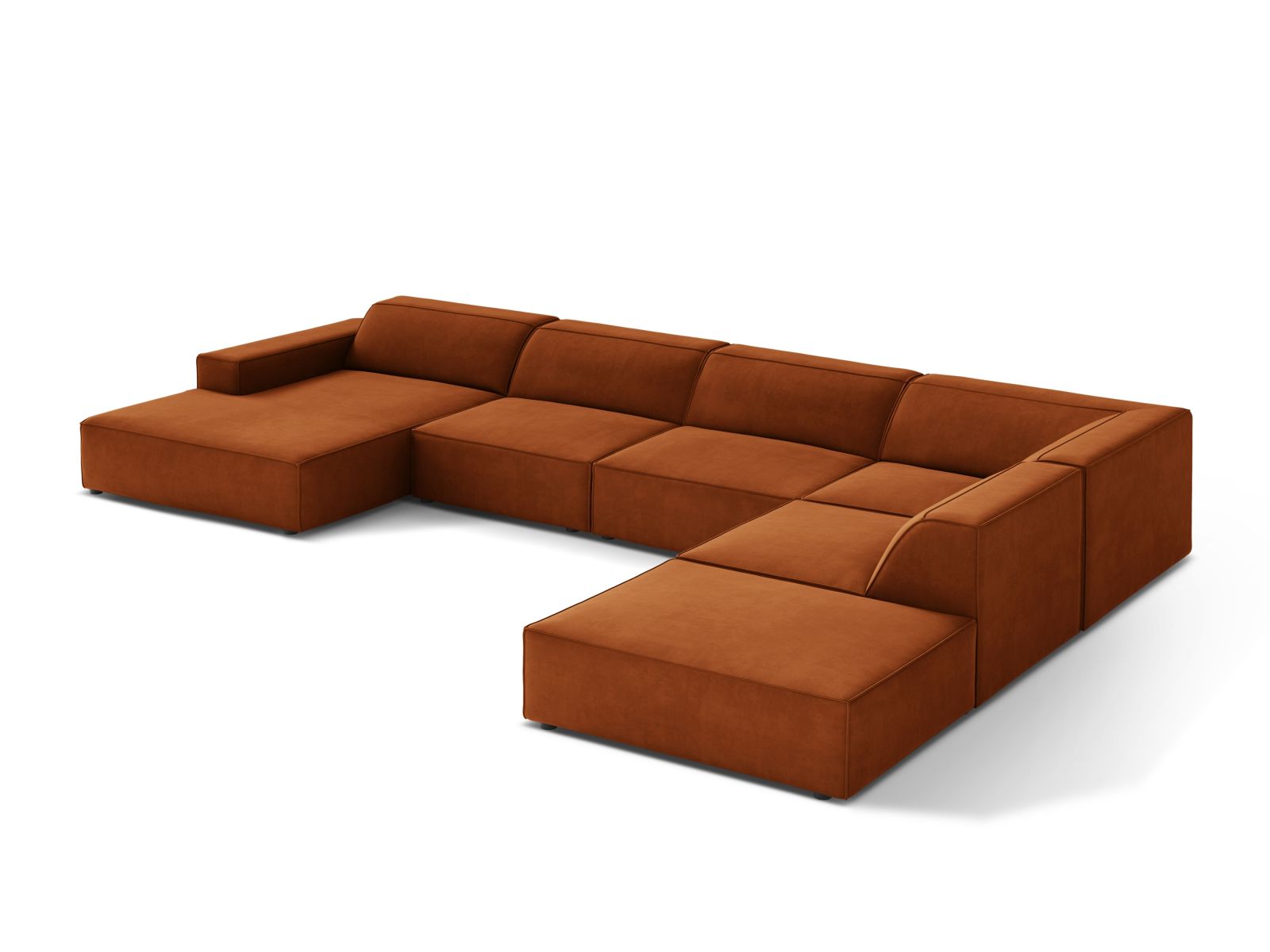 Elegantes, modulares Ecksofa Jodie in Terracotta, ideal für stilvolle Wohnräume, vereint Komfort und modernes Design.