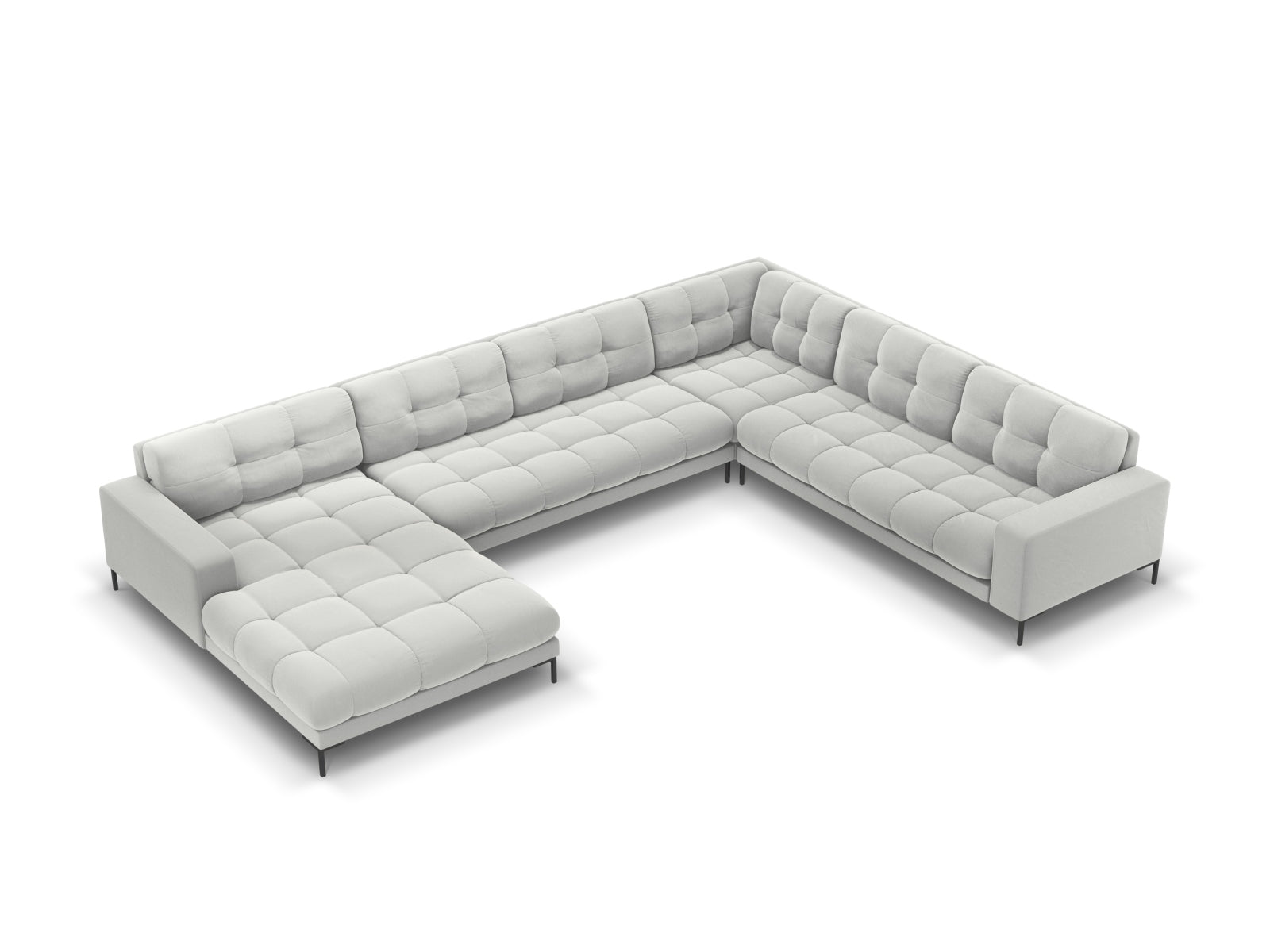 Mamaia Velour Panoramic Ecksofa rechts 7 Sitzer in Silver/Schwarz präsentiert im Onlineshop von KAQTU Design AG. Ecksofa rechts ist von Micadoni