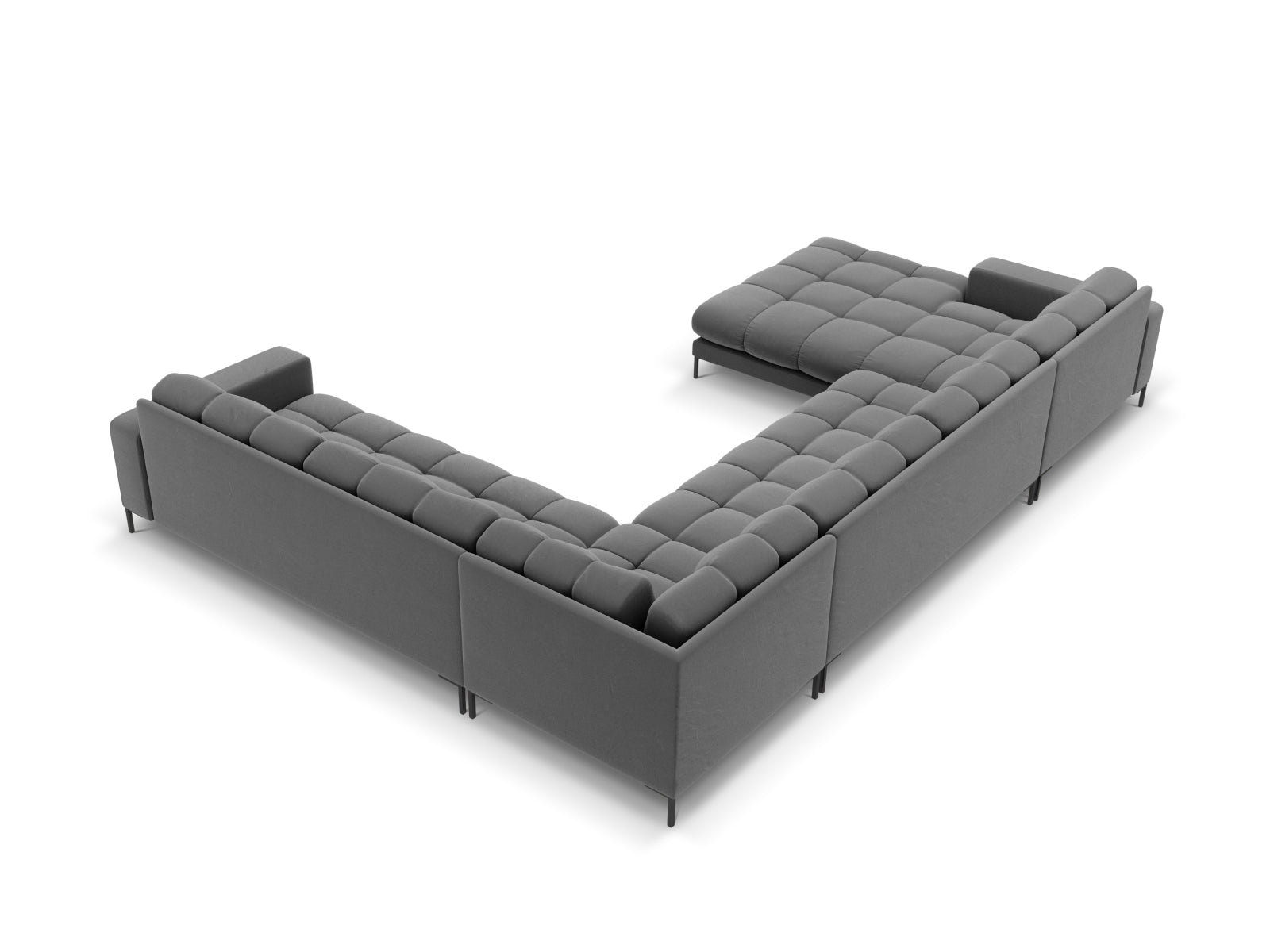 Elegantes Mamaia Velour Panoramic Ecksofa rechts, 7-Sitzer, ideal für entspannte Abende und stilvolle Wohnräume.