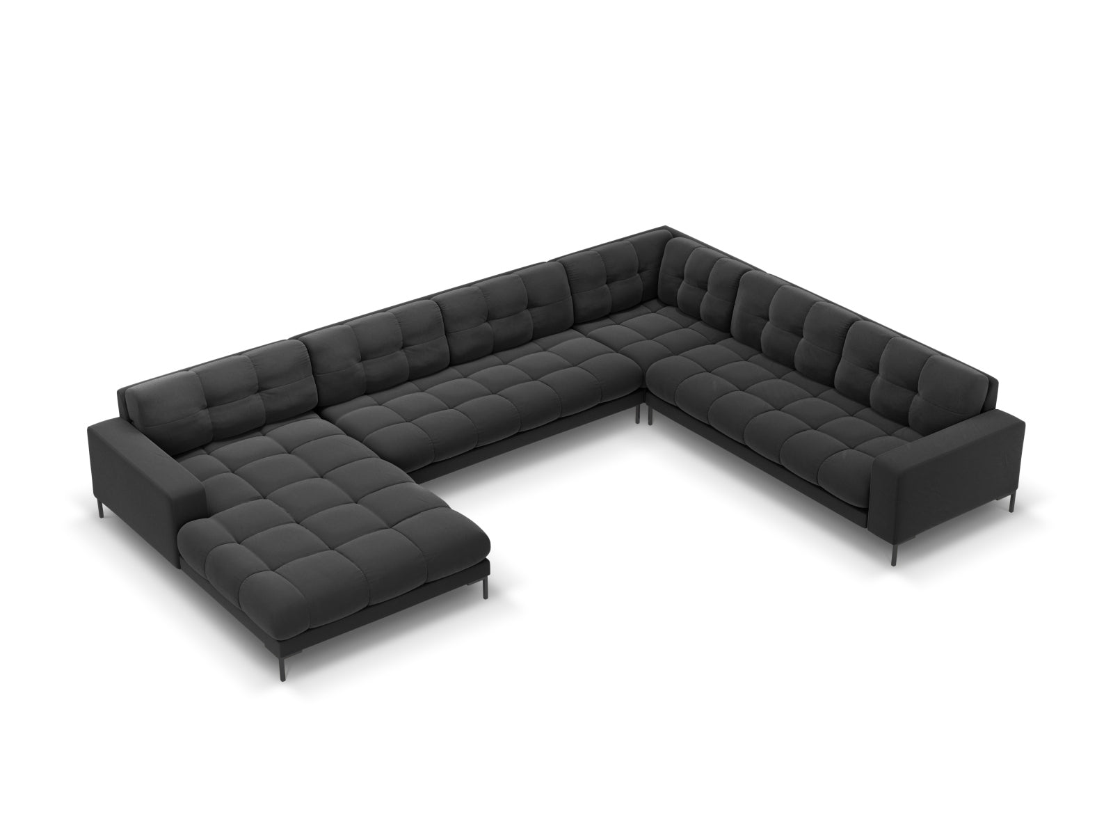 Mamaia Velour Panoramic Ecksofa rechts 7 Sitzer in Dark Grey/Schwarz präsentiert im Onlineshop von KAQTU Design AG. Ecksofa rechts ist von Micadoni