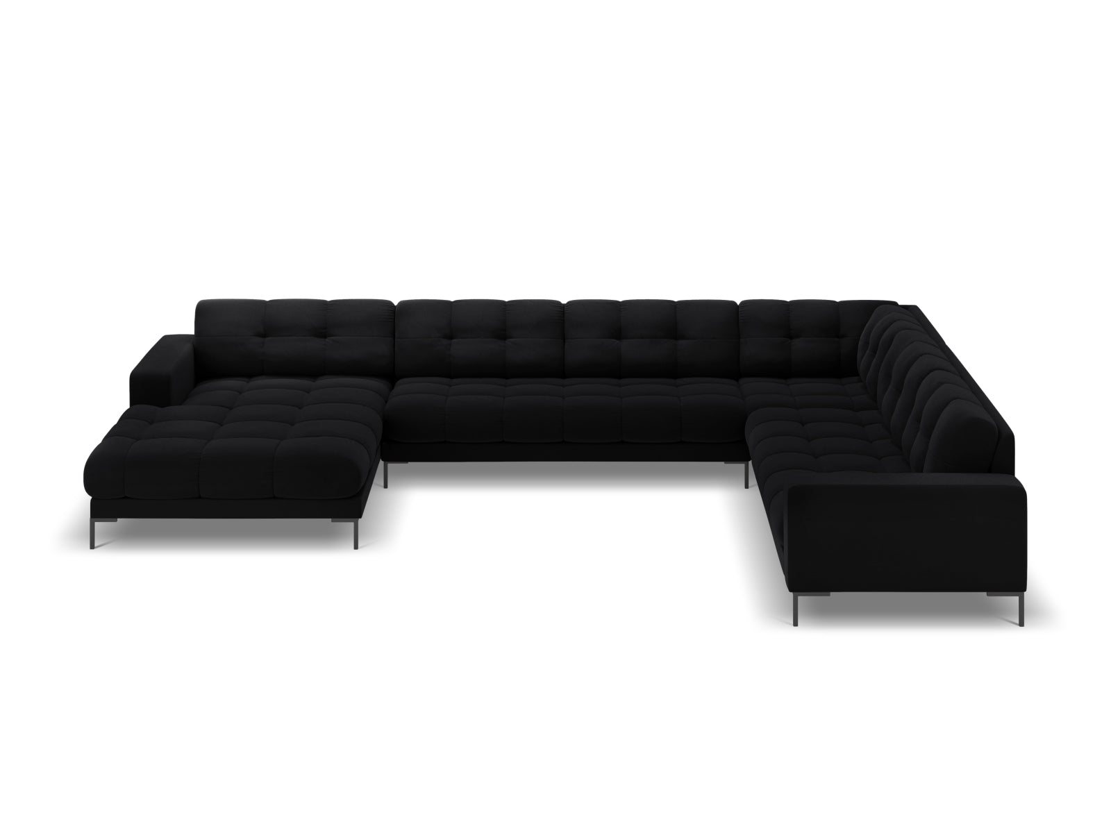 Entdecken Sie das Mamaia Velour Panoramic Ecksofa rechts – ein stilvolles 7-Sitzer Sofa von Micadoni, das Komfort und Eleganz vereint.