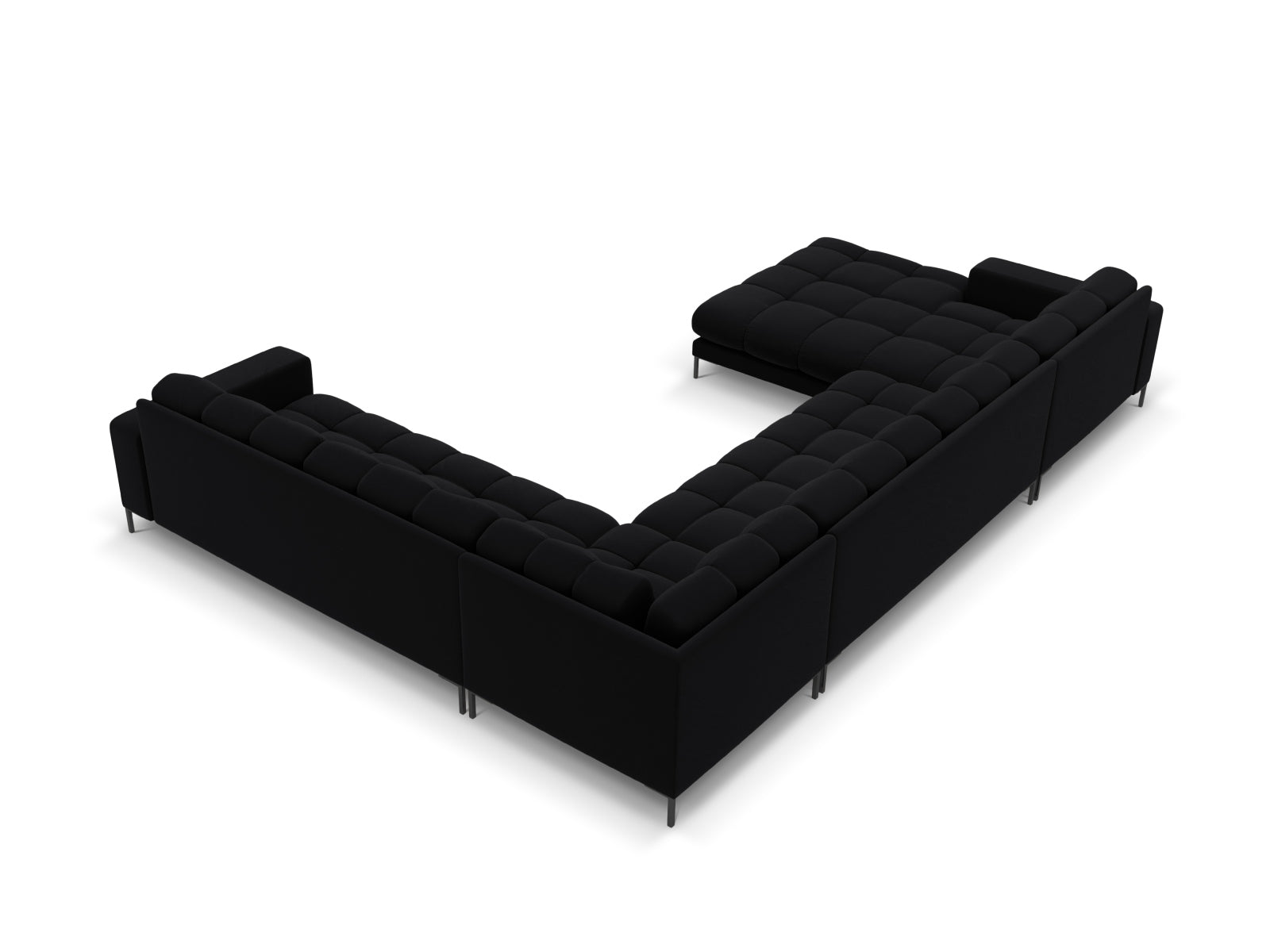 Erleben Sie das Mamaia Velour Panoramic Ecksofa rechts – ein luxuriöses 7-Sitzer Sofa von Micadoni, das höchsten Komfort und modernes Design bietet.