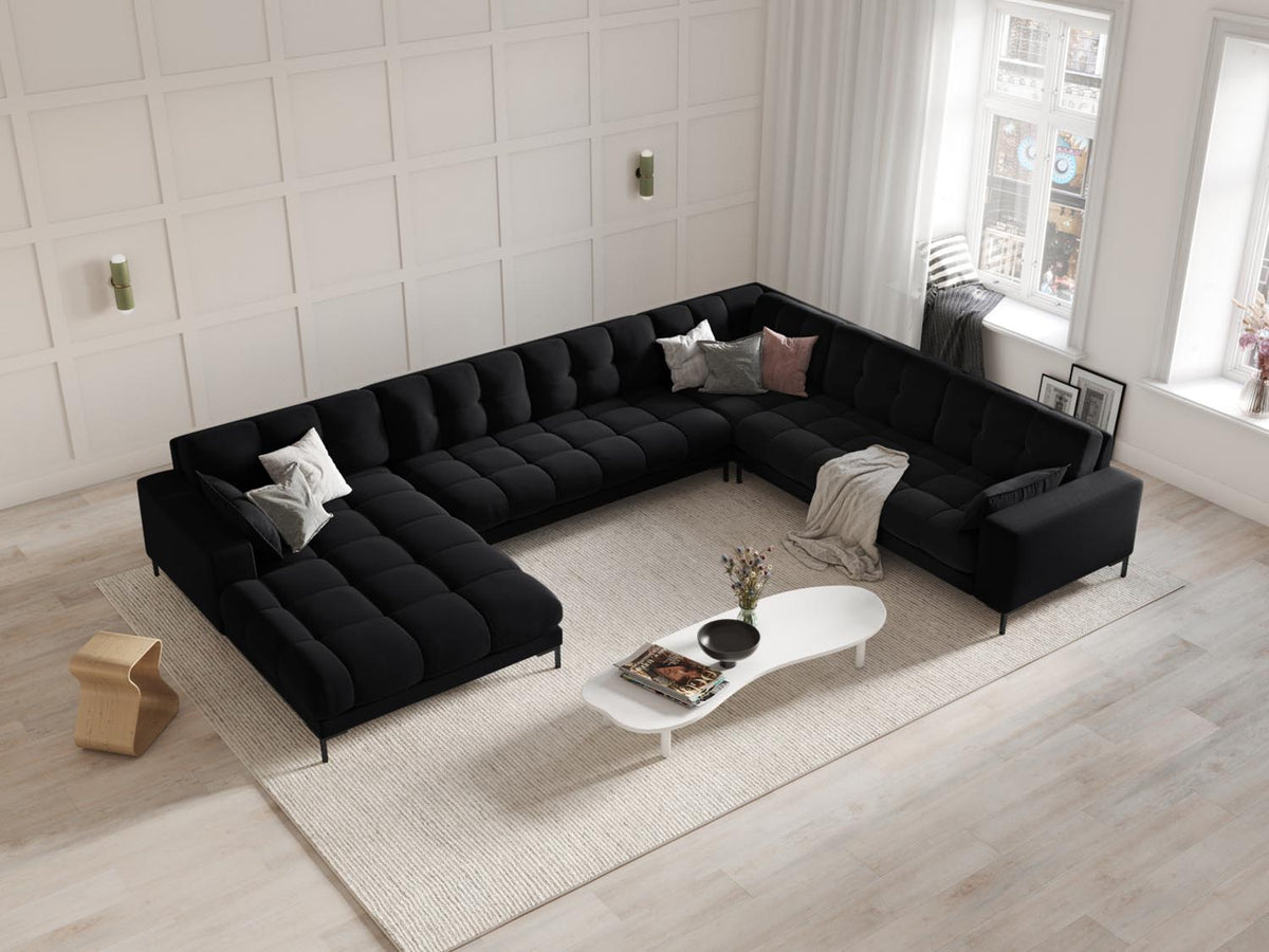 Mamaia Velour Panoramic Ecksofa rechts 7 Sitzer in Black/Schwarz-Bluvel präsentiert im Onlineshop von KAQTU Design AG. Ecksofa rechts ist von Micadoni
