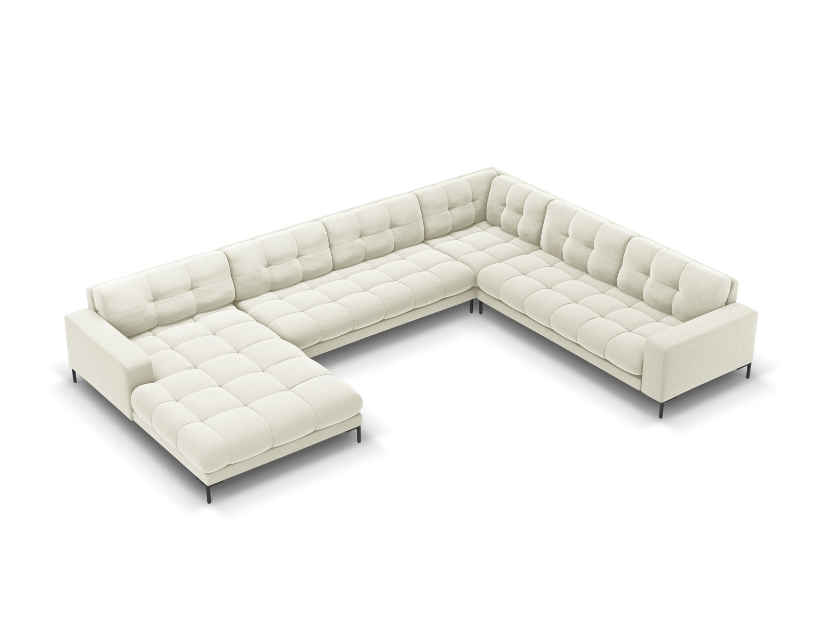Mamaia Velour Panoramic Ecksofa rechts 7 Sitzer in Light Beige/Schwarz präsentiert im Onlineshop von KAQTU Design AG. Ecksofa rechts ist von Micadoni