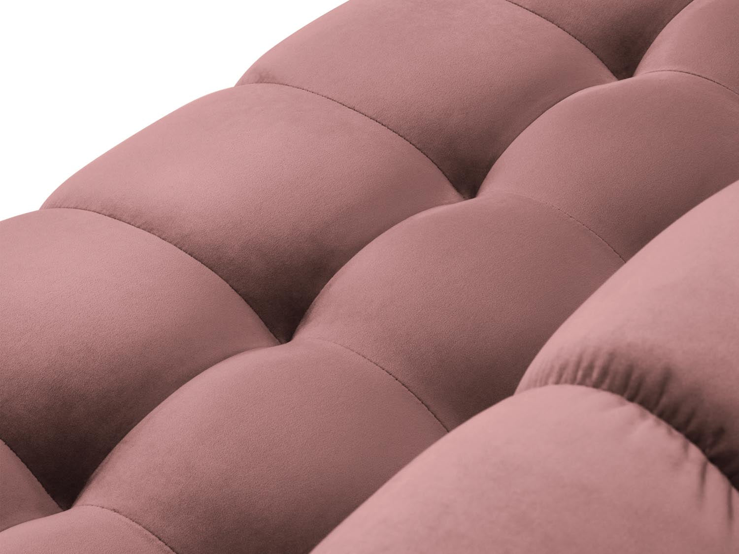 Stylisches Mamaia Velour Panoramic Ecksofa in Pink und Schwarz, perfekt für großzügige Wohnzimmer. 7-Sitzer mit hohem Komfort und modernem Flair.