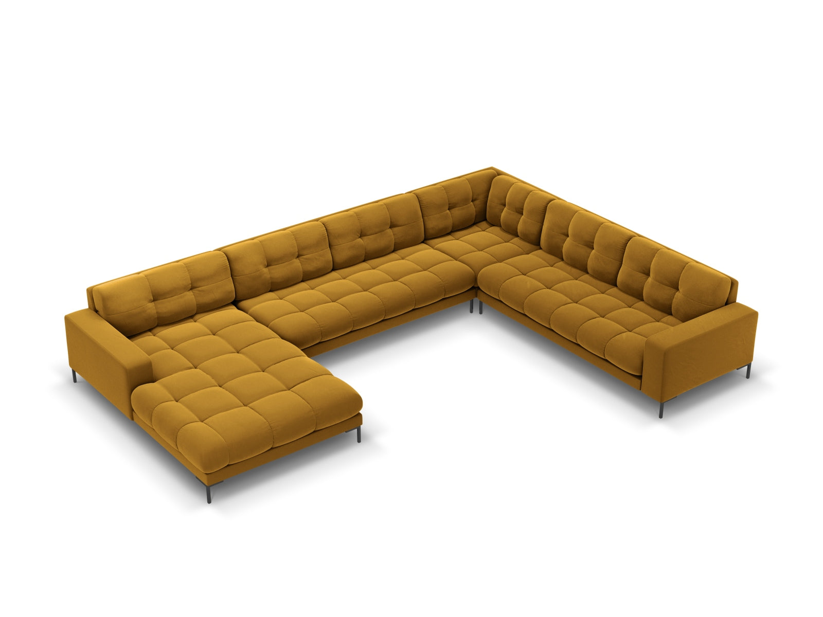 Mamaia Velour Panoramic Ecksofa rechts 7 Sitzer in Yellow/Schwarz-Bluvel präsentiert im Onlineshop von KAQTU Design AG. Ecksofa rechts ist von Micadoni