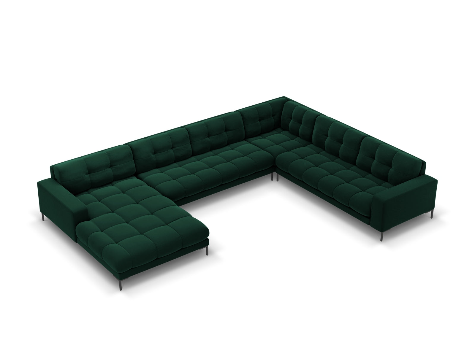 Mamaia Velour Panoramic Ecksofa rechts 7 Sitzer in Bottle Green/Schwarz-Bluvel präsentiert im Onlineshop von KAQTU Design AG. Ecksofa rechts ist von Micadoni