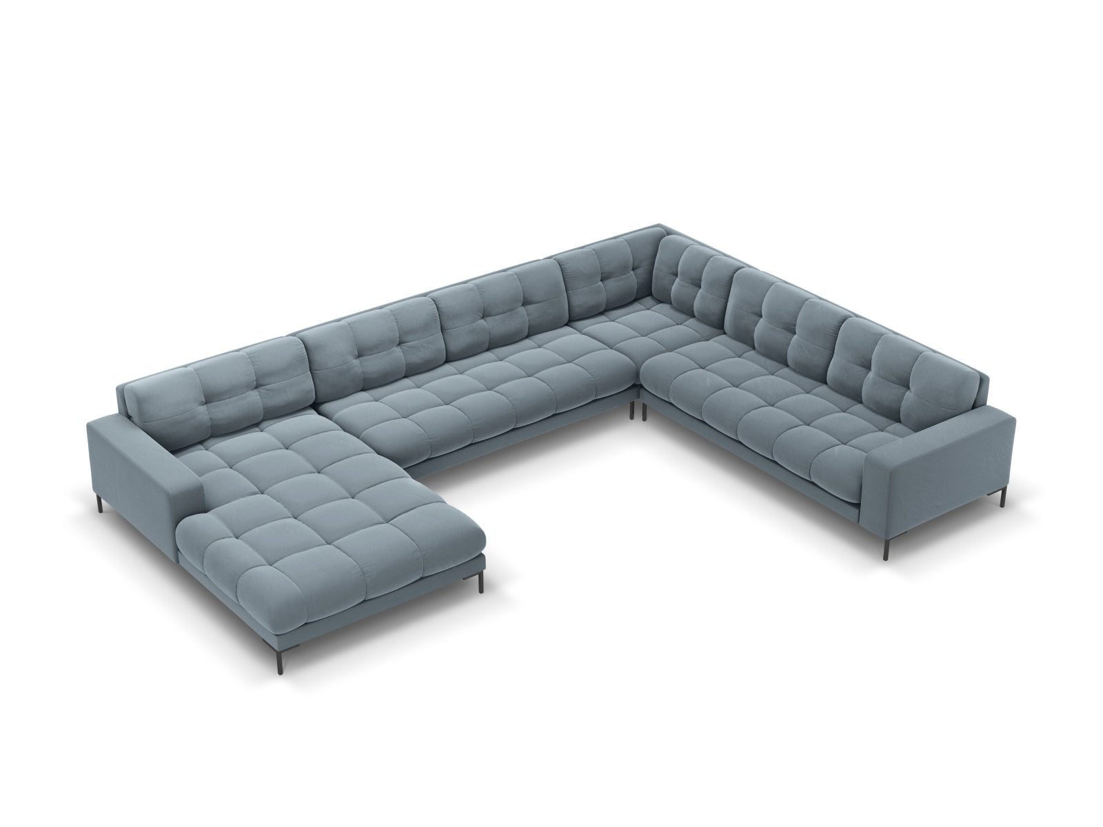 Mamaia Velour Panoramic Ecksofa rechts 7 Sitzer in Light Blue/Schwarz präsentiert im Onlineshop von KAQTU Design AG. Ecksofa rechts ist von Micadoni