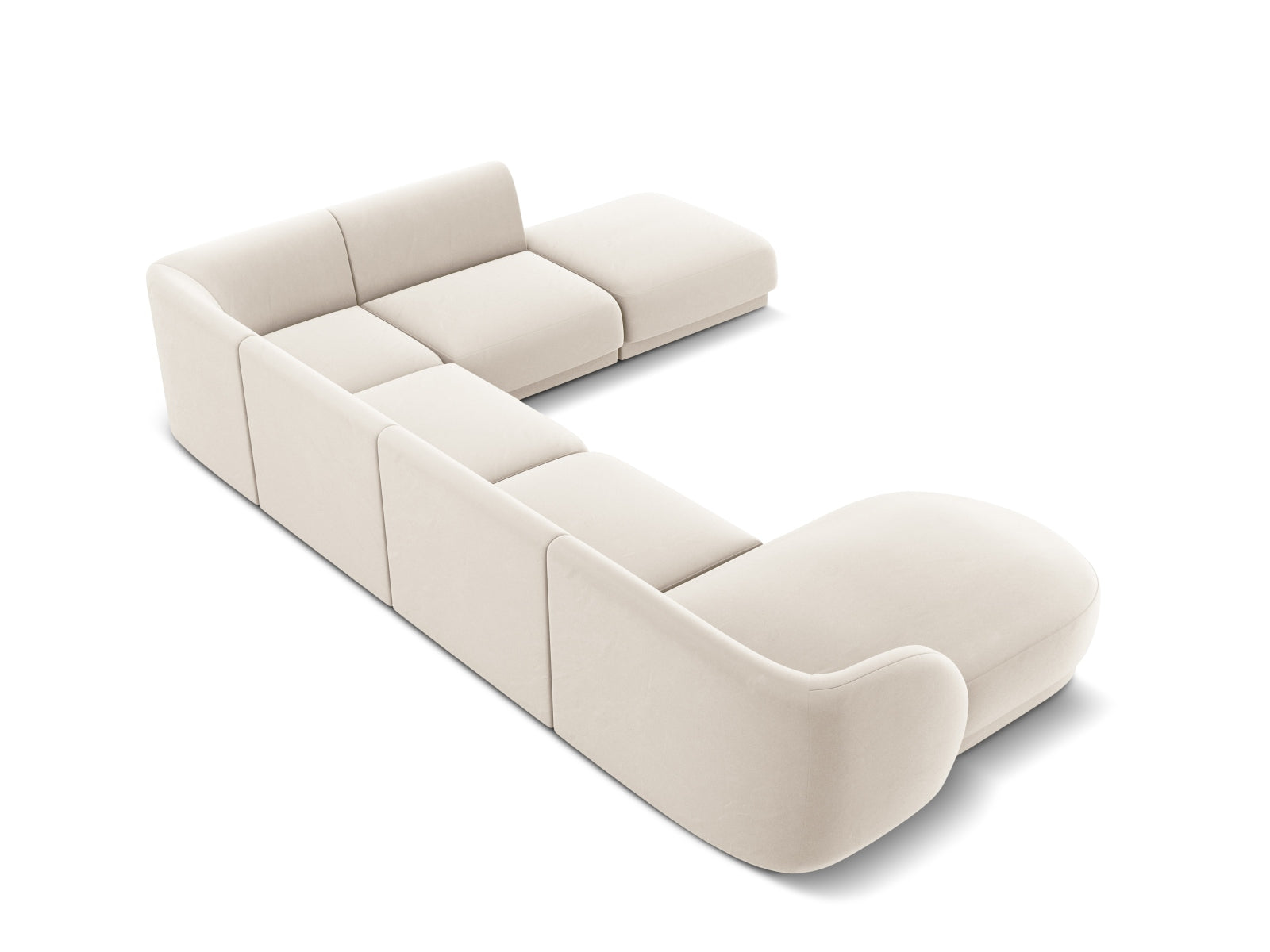 Elegantes Miley Velour Panoramic Ecksofa rechts für 6 Personen in sanftem Beige, ideal für stilvolle und einladende Wohnräume.