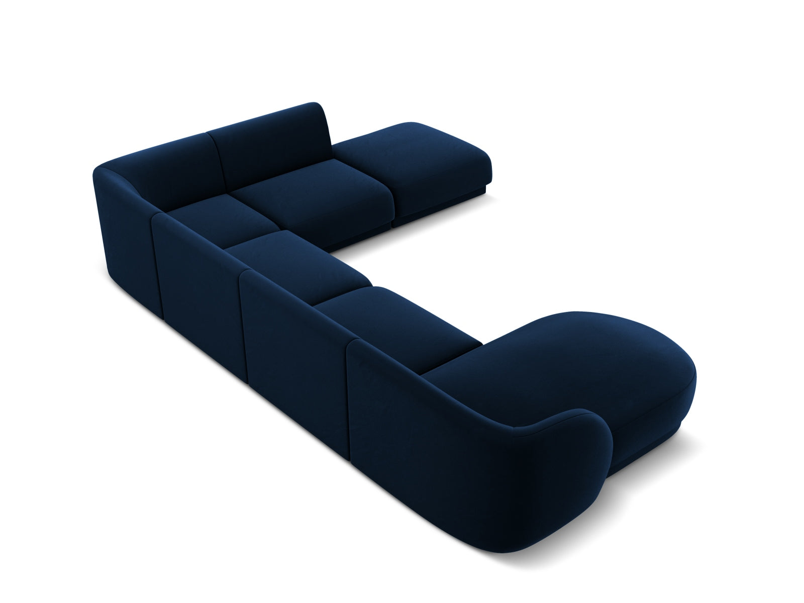 Elegantes Miley Velour Panoramic Ecksofa rechts in royalblau, ideal für stilvolle Wohnräume und gesellige Abende.