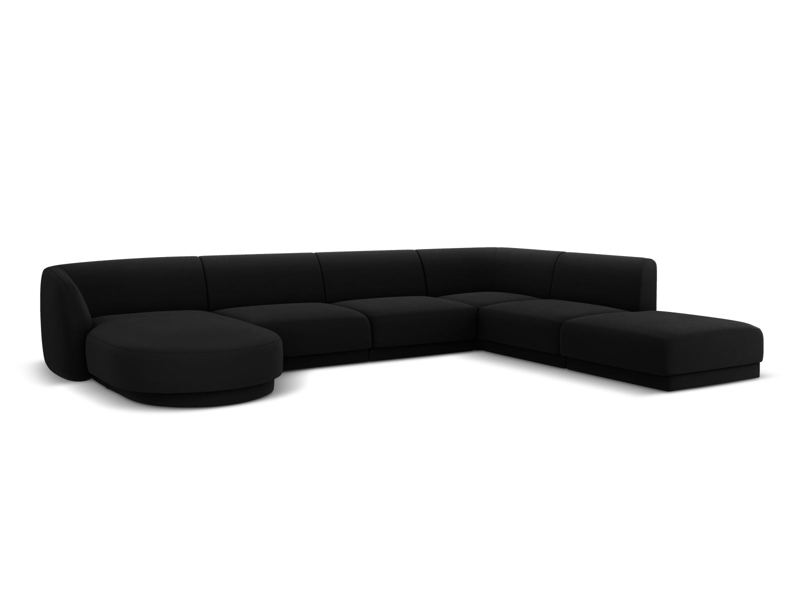 Luxuriöses Miley Velour Panoramic Ecksofa rechts für 6 Personen in edlem Black-Bluvel, perfekt für stilvolle und komfortable Wohnbereiche.