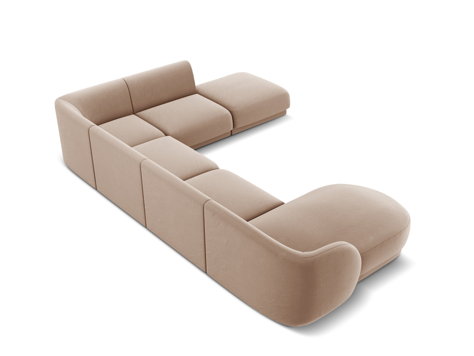 Elegantes Miley Velour Panoramic Ecksofa rechts, 6-Sitzer in stilvollem Cappuccino-Bluvel, ideal für gemütliche Wohnräume.