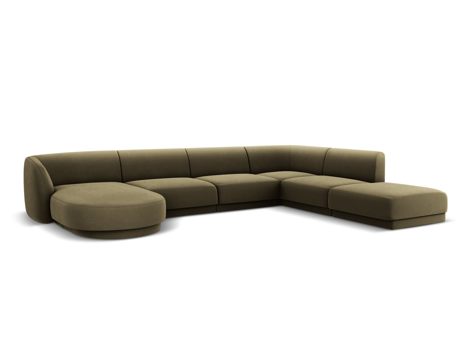 Luxuriöses Miley Velour Panoramic Ecksofa in trendigem Green-Bluvel, perfekt für gesellige Runden und stilvolle Einrichtung.