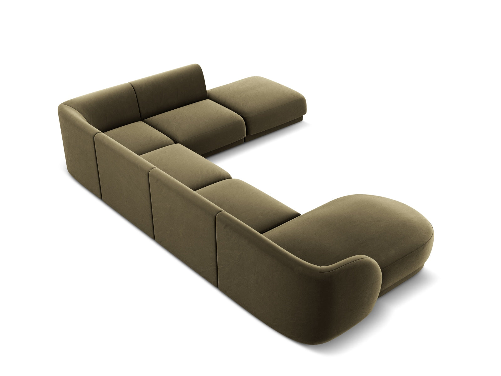Elegantes Miley Velour Panoramic Ecksofa in modernem Green-Bluvel, ideal für komfortable Sitzgelegenheiten und stilvolle Wohnräume.