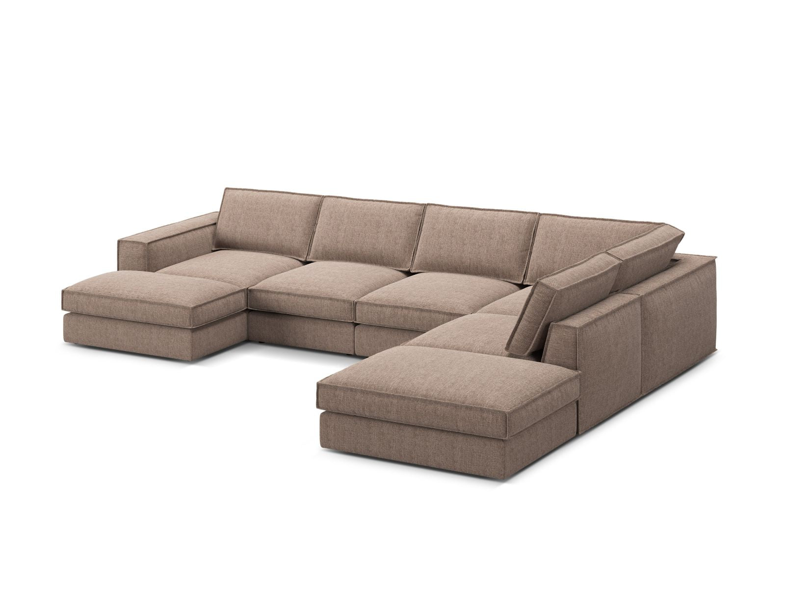 Elegantes 5-Sitzer Ecksofa Panoramic rechts in warmem Braun, ideal für gemütliche Wohnräume, vereint Funktionalität und zeitgemäße Ästhetik.
