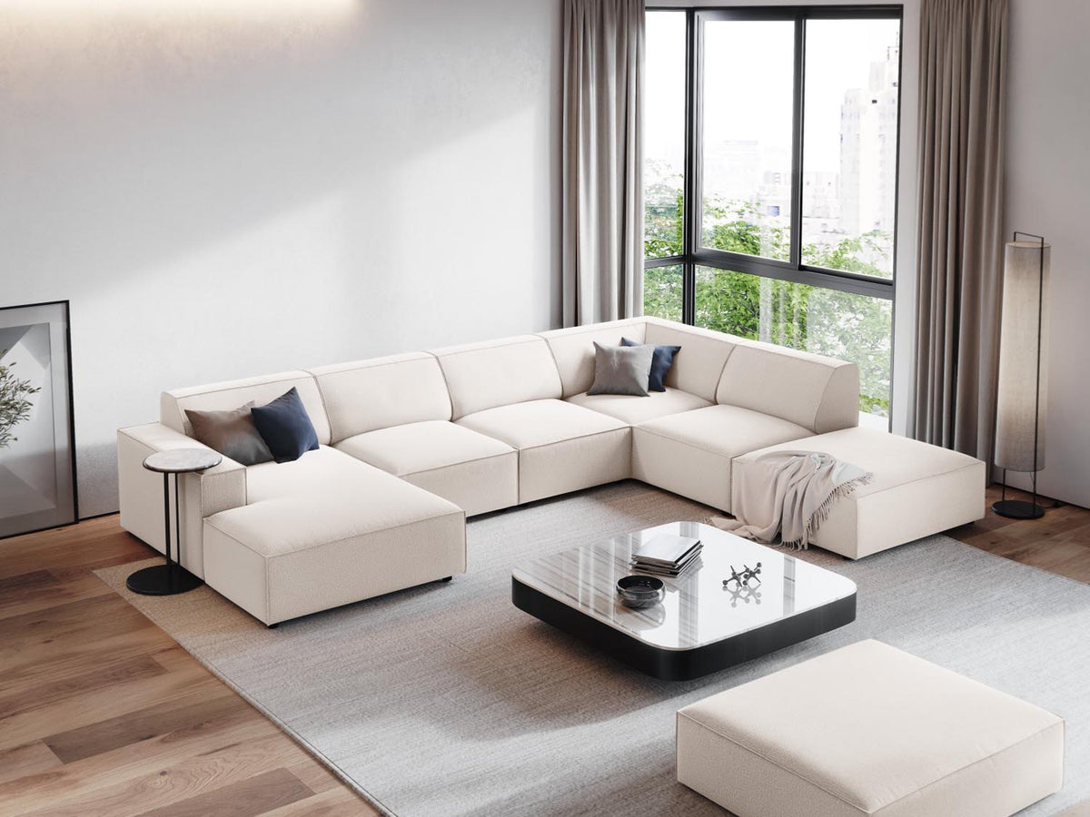 Jodie Modulares Panoramic Ecksofa rechts 7 Sitzer in Light Beige-Megan präsentiert im Onlineshop von KAQTU Design AG. Ecksofa rechts ist von Micadoni