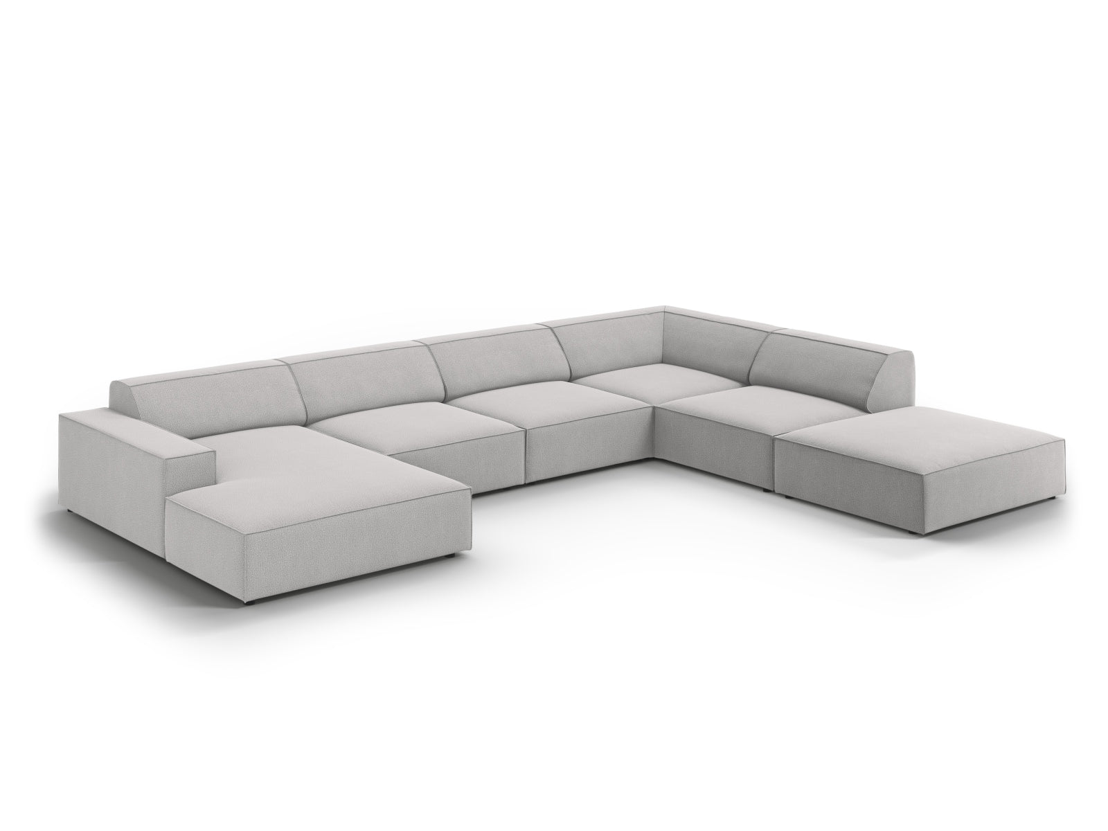 Erleben Sie das Jodie 7-Sitzer Ecksofa von Micadoni – ein modulares, elegantes Möbelstück, das Komfort und Stil in Ihr Zuhause bringt.