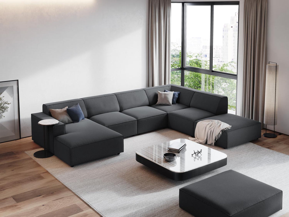 Jodie Modulares Panoramic Ecksofa rechts 7 Sitzer in Dark Grey-Megan präsentiert im Onlineshop von KAQTU Design AG. Ecksofa rechts ist von Micadoni