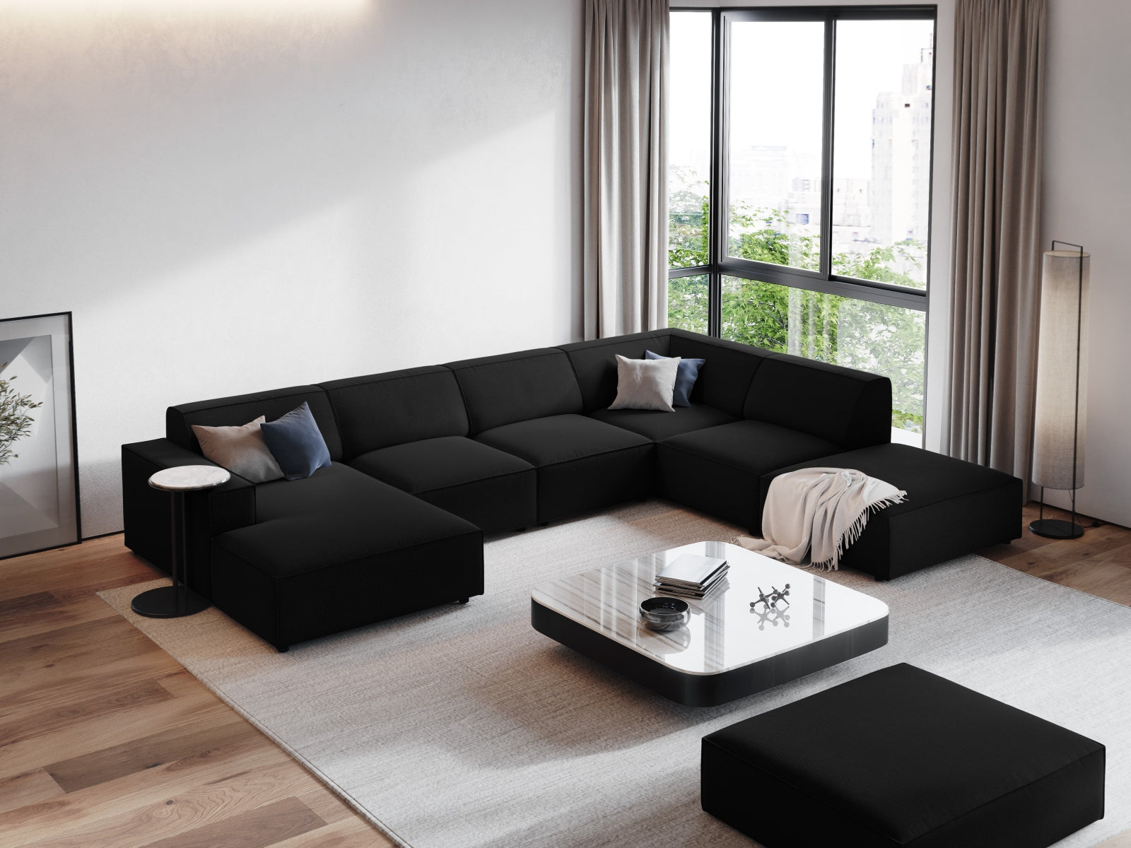 Entdecken Sie das stilvolle Jodie 7-Sitzer Ecksofa von Micadoni – modular, komfortabel und perfekt für gesellige Abende!