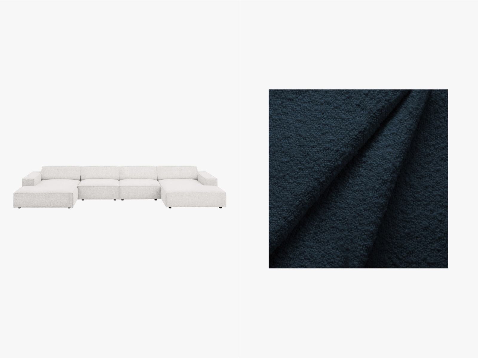 Stilvolles modulares 6-Sitzer Sofa "Jodie" im trendigen Boucle-Design, perfekt für gesellige Abende und stilvolle Einrichtung.